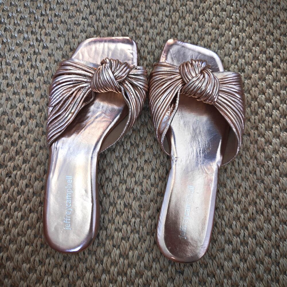 Jeffrey Campbell Women's Rose Gold Metallic Knaughty Knot Sandals SZ 6 EU 37